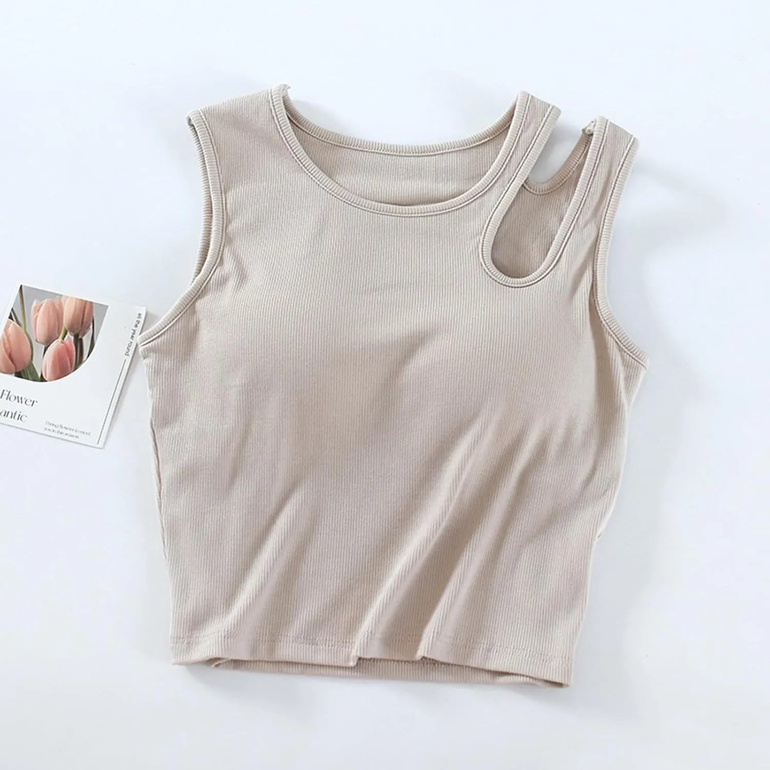 Womens Crop Tank Tops with Built in Bra Sexy Cutout Strap Padded Yoga Shirts Slim Fit Basic Sleeveless Workout Tees