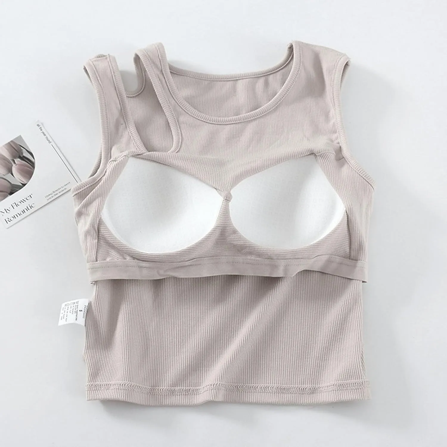 Womens Crop Tank Tops with Built in Bra Sexy Cutout Strap Padded Yoga Shirts Slim Fit Basic Sleeveless Workout Tees