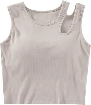 Womens Crop Tank Tops with Built in Bra Sexy Cutout Strap Padded Yoga Shirts Slim Fit Basic Sleeveless Workout Tees