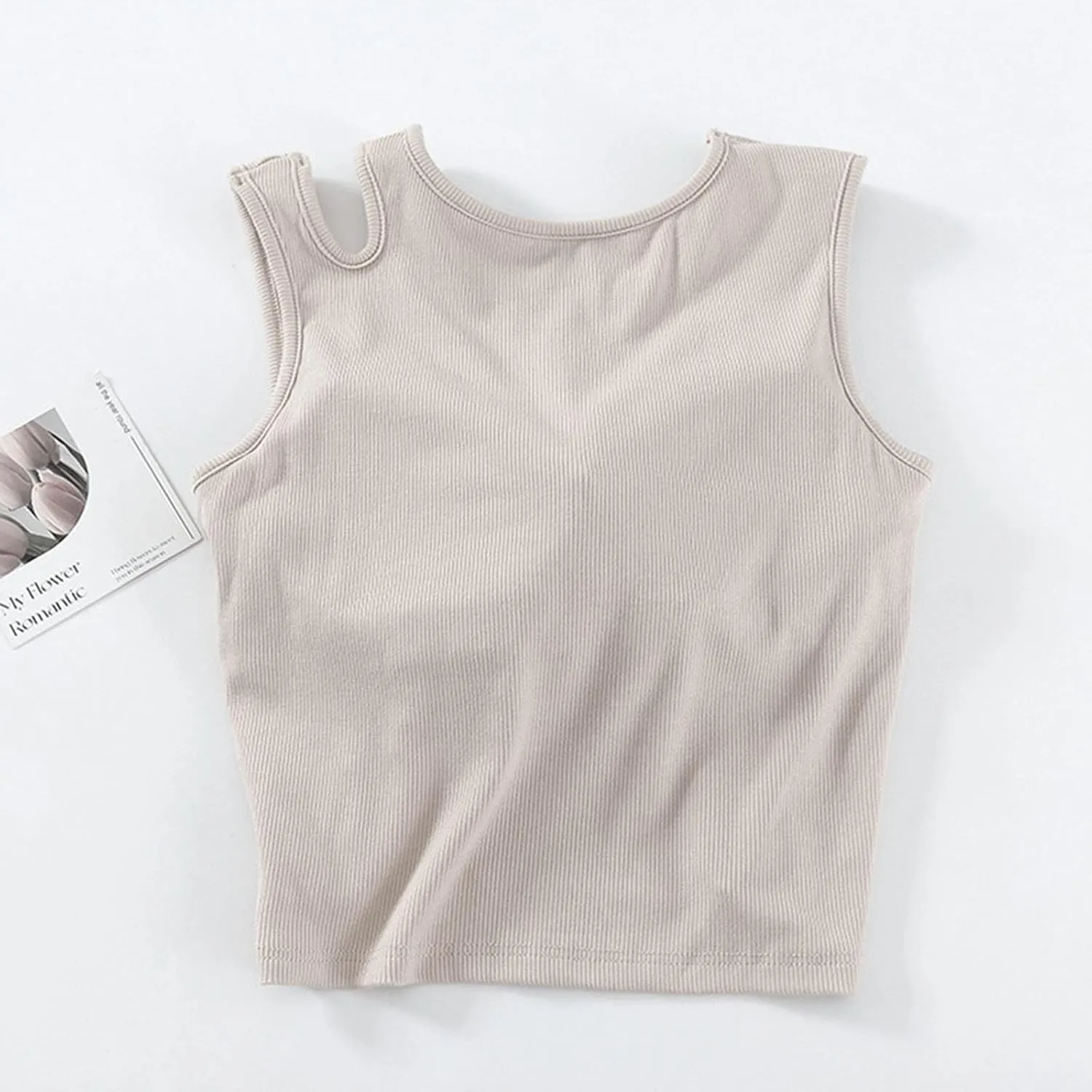Womens Crop Tank Tops with Built in Bra Sexy Cutout Strap Padded Yoga Shirts Slim Fit Basic Sleeveless Workout Tees