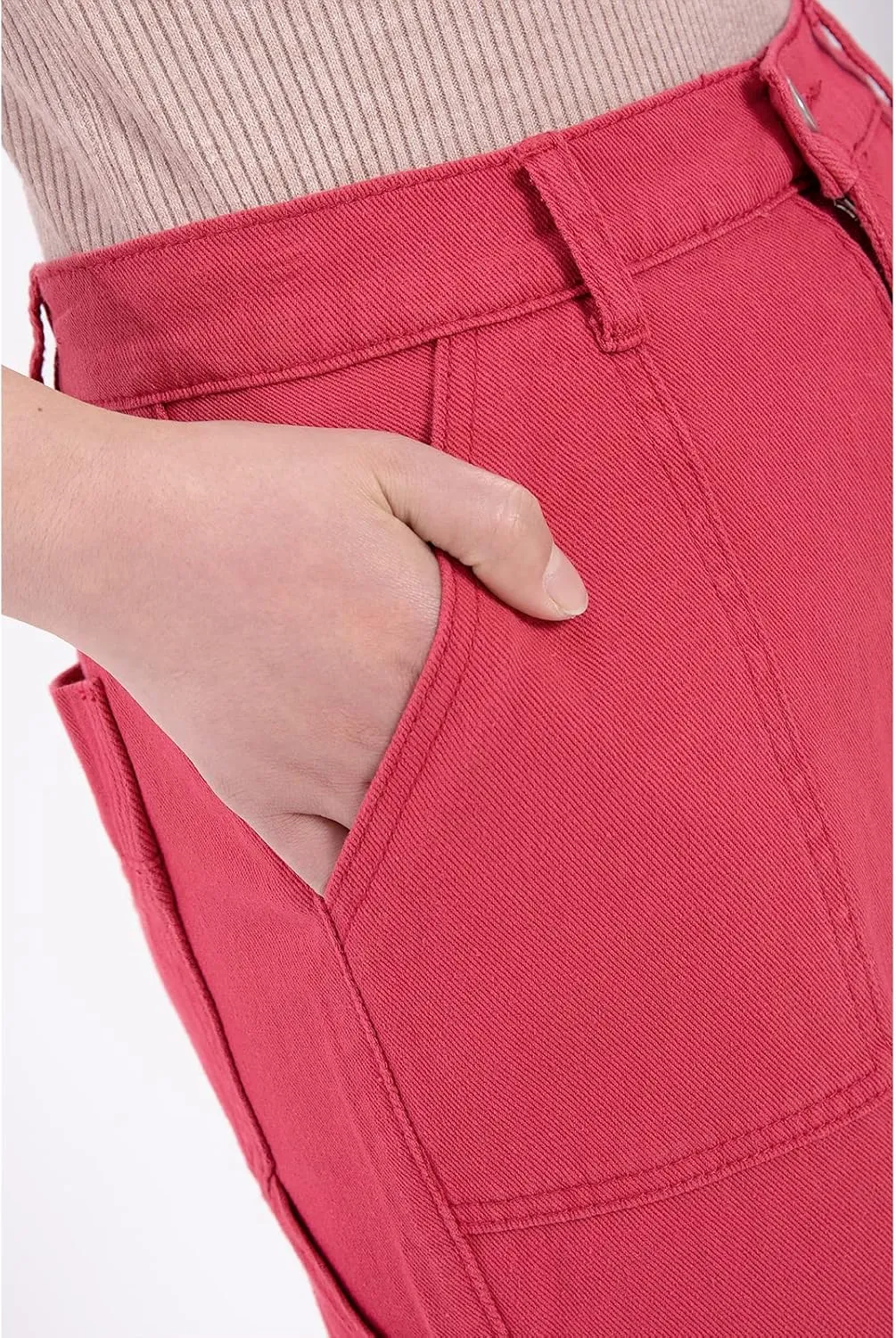 Women's Elastic Waist Straight Leg Relaxed Fit Cargo Jeans Utility Casual Denim Cargo Outdoor Pants