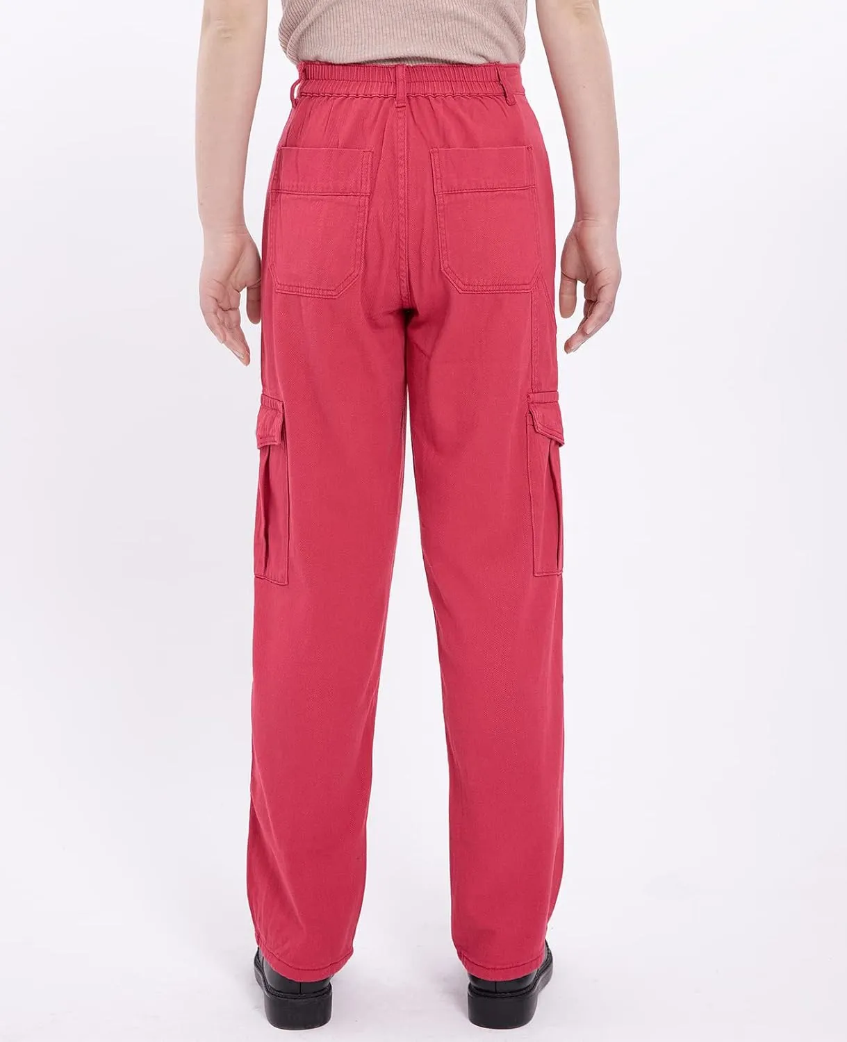 Women's Elastic Waist Straight Leg Relaxed Fit Cargo Jeans Utility Casual Denim Cargo Outdoor Pants