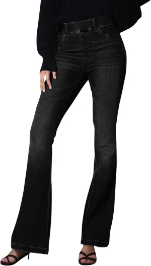 Women's High Waisted Bell Bottom Bootcut Jeans Flared Wide Leg Denim Pants with Pockets
