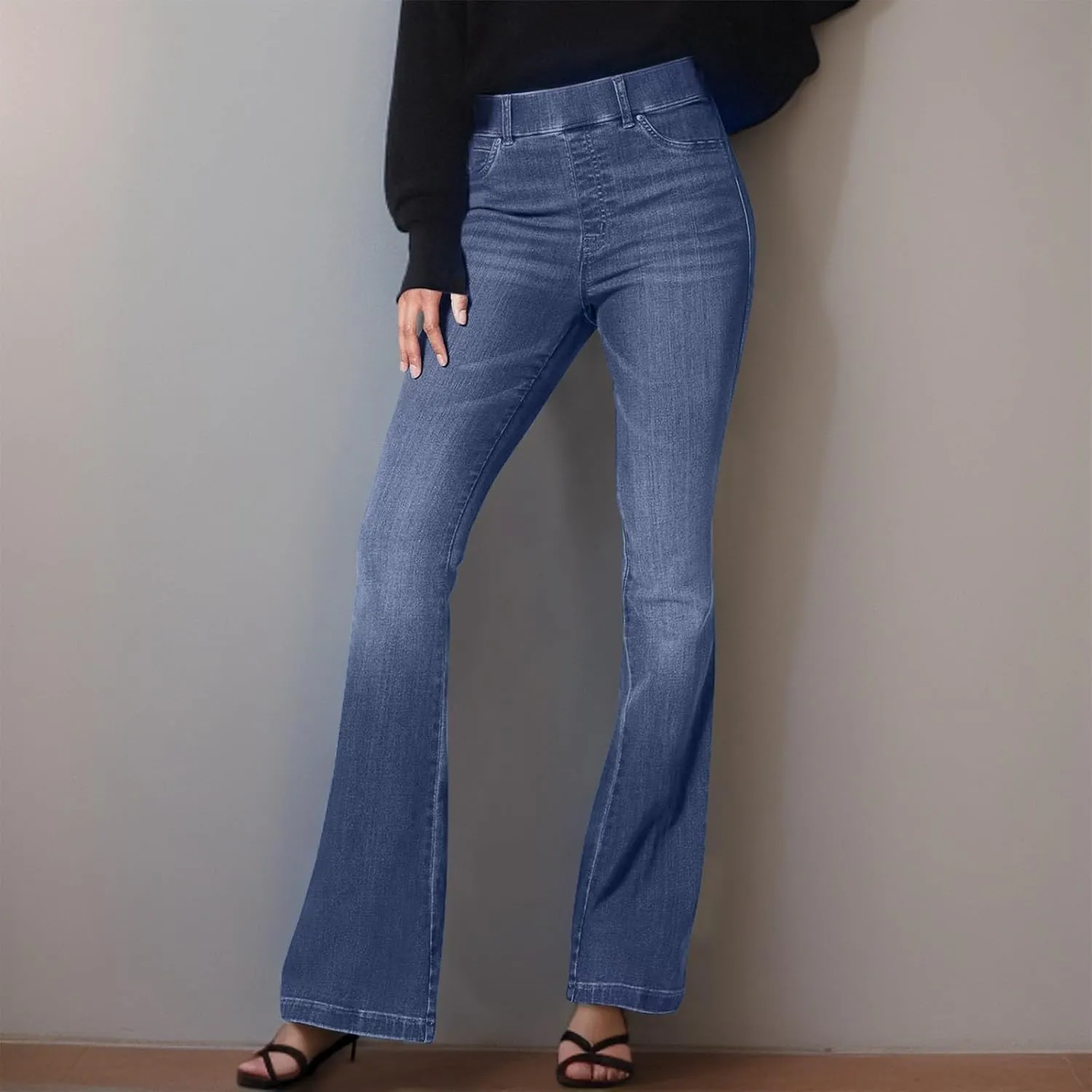 Women's High Waisted Bell Bottom Bootcut Jeans Flared Wide Leg Denim Pants with Pockets