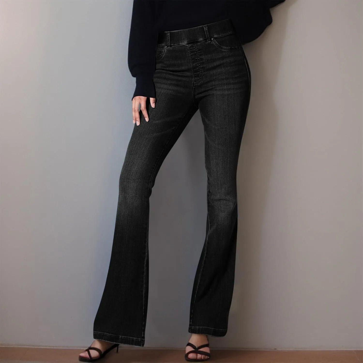 Women's High Waisted Bell Bottom Bootcut Jeans Flared Wide Leg Denim Pants with Pockets