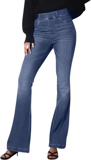 Women's High Waisted Bell Bottom Bootcut Jeans Flared Wide Leg Denim Pants with Pockets