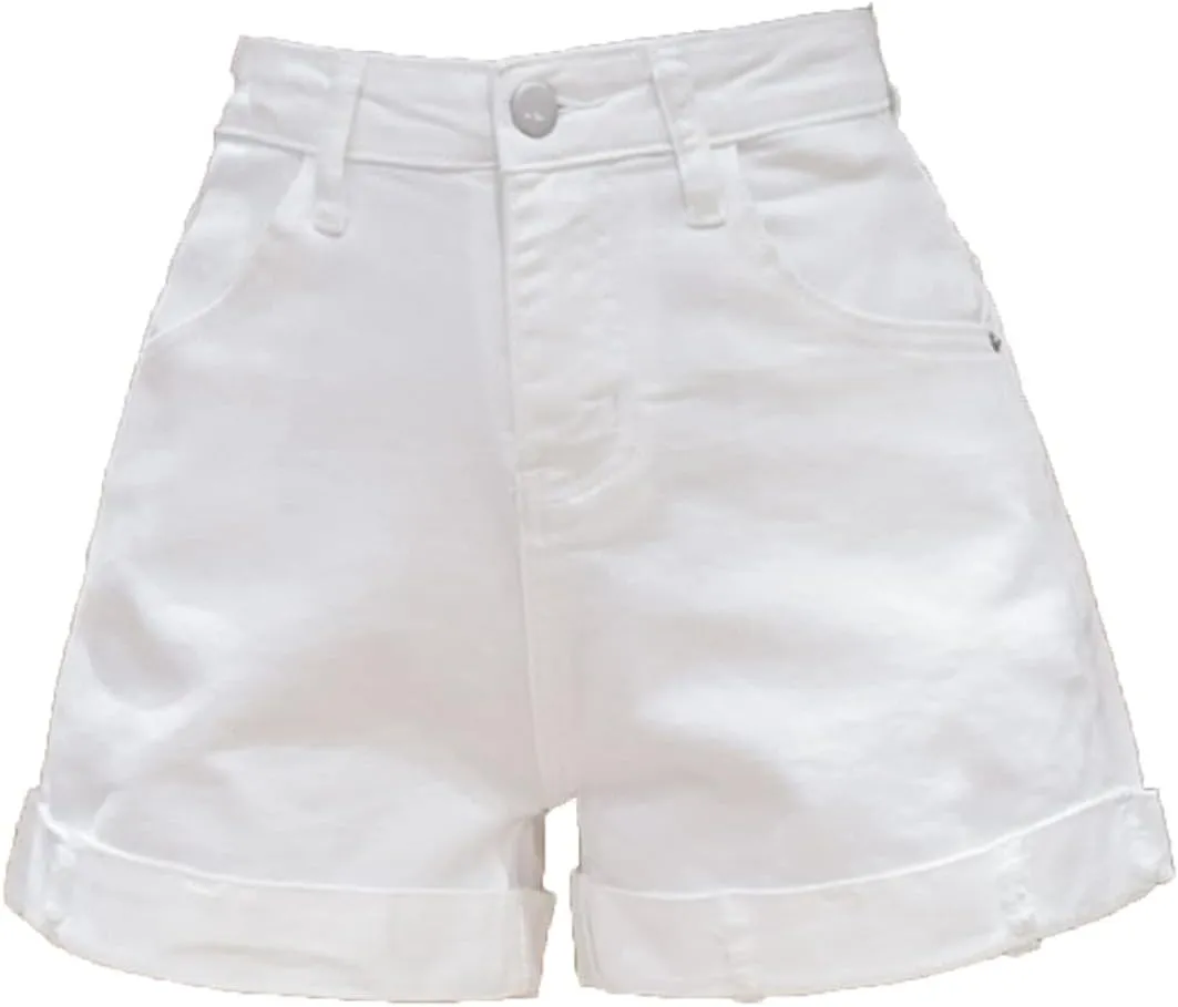 Women's High Waisted Denim Shorts Summer Stretchy Folded Hem Jeans Shorts Elastic Casual Short Jeans