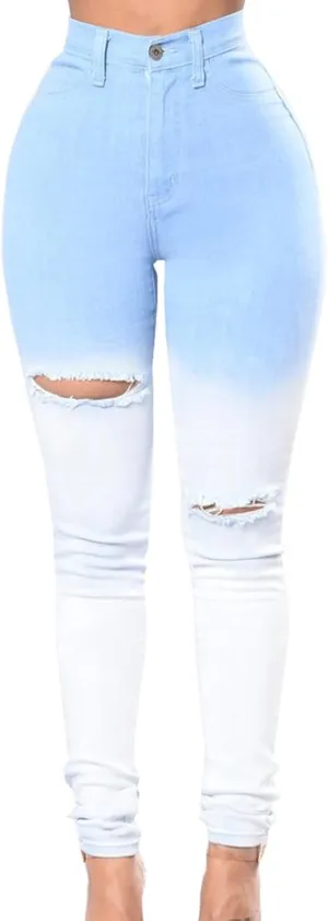 Women's High Waisted Jeans, Cut Out Skinny Denim Pants for Women Distressed Stretch Jeans Ripped Butt Lift Jeans
