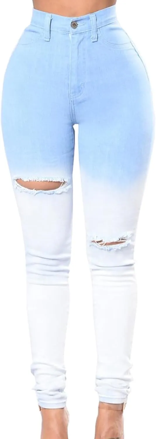 Women's High Waisted Jeans, Cut Out Skinny Denim Pants for Women Distressed Stretch Jeans Ripped Butt Lift Jeans