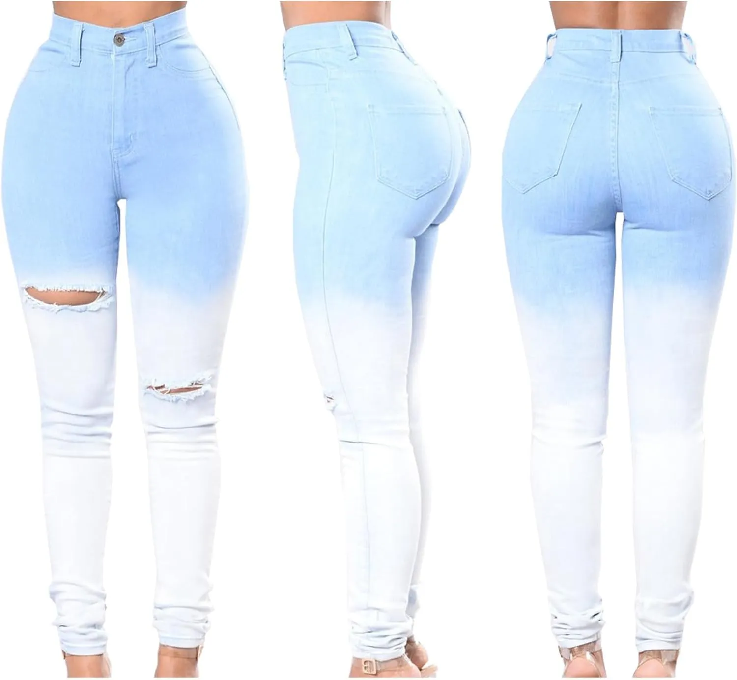 Women's High Waisted Jeans, Cut Out Skinny Denim Pants for Women Distressed Stretch Jeans Ripped Butt Lift Jeans