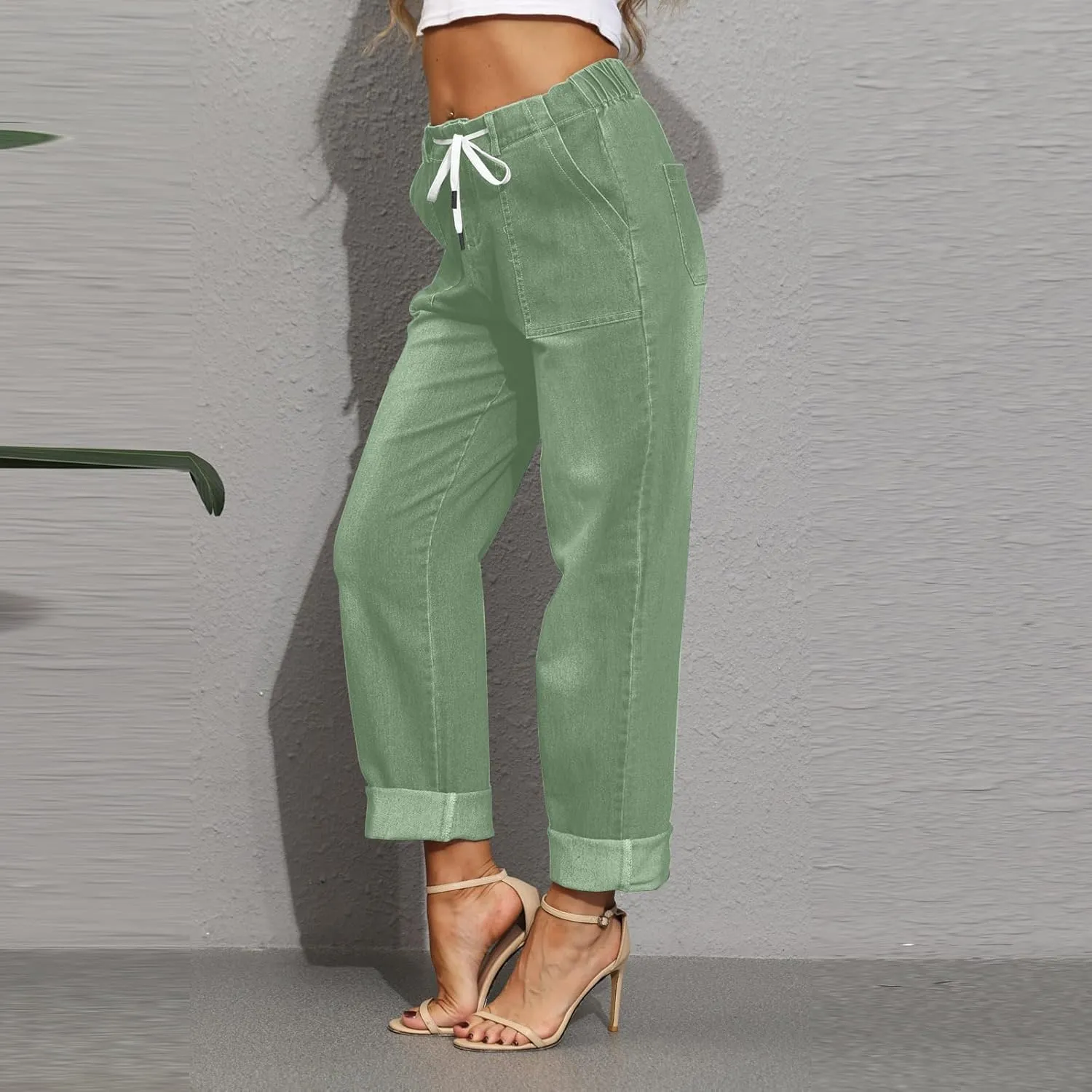 Women's Jeans High Waisted Straight Leg Stretchy Jeans Trendy Welt Pockets Loose Wide Leg Denim Pants