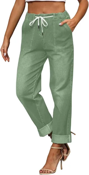 Women's Jeans High Waisted Straight Leg Stretchy Jeans Trendy Welt Pockets Loose Wide Leg Denim Pants