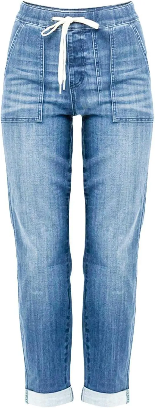 Women's Jeans High Waisted Straight Leg Stretchy Jeans Trendy Welt Pockets Loose Wide Leg Denim Pants