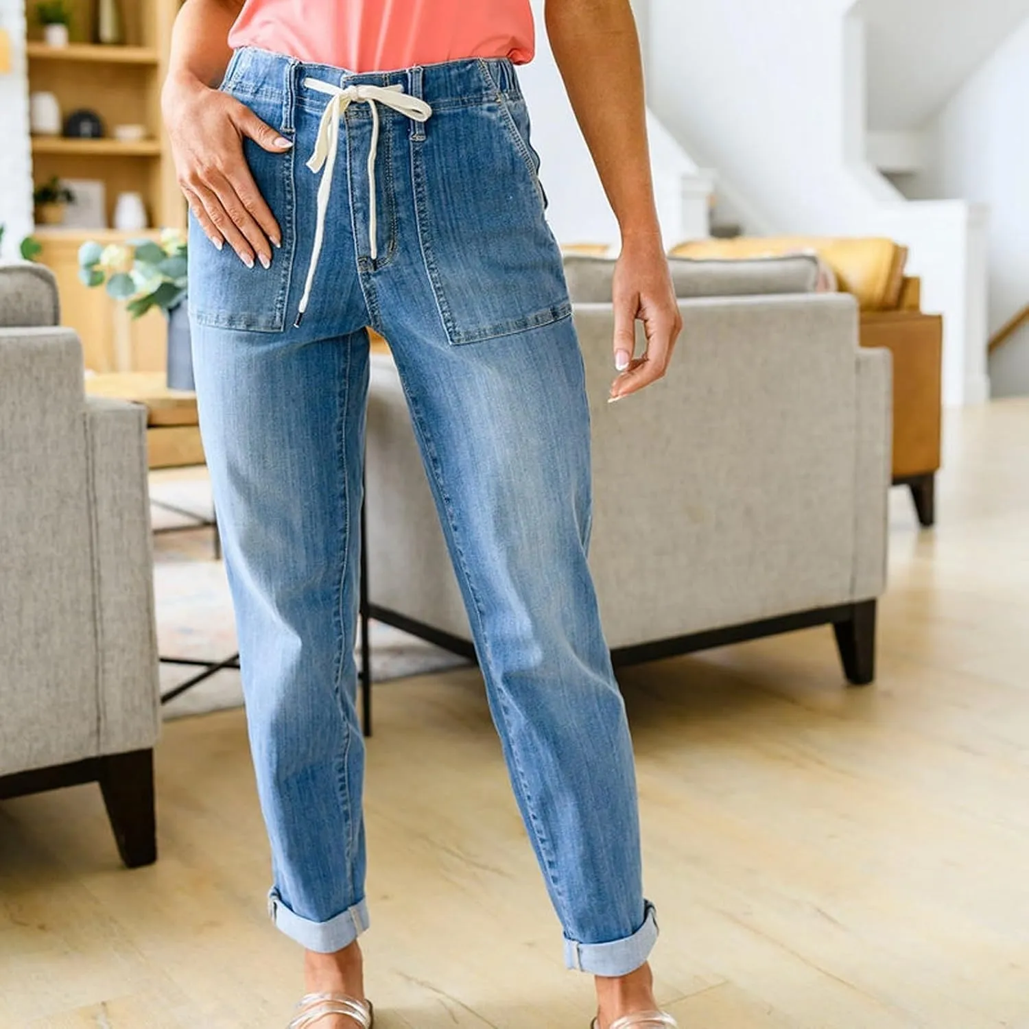 Women's Jeans High Waisted Straight Leg Stretchy Jeans Trendy Welt Pockets Loose Wide Leg Denim Pants