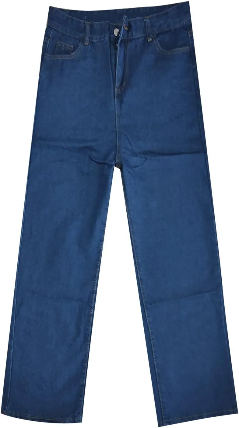 Women's Jeans Printed Stretchy High Waisted Baggy Straight Wide Leg Crop Casual Bootcut Imitation Denim Pants Trouser