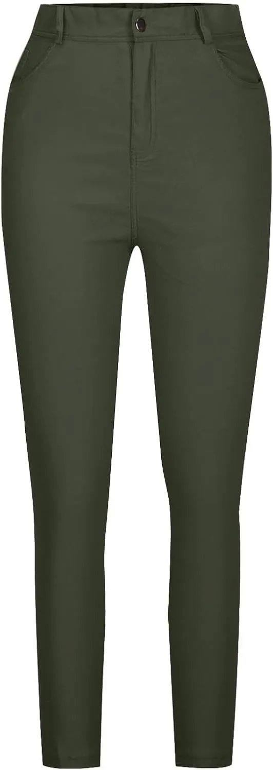 Womens Jeans Slim-Fit Stretch High Waisted Pants Straight Leg Denim Pant Solid Color Cargo Trousers for Sports