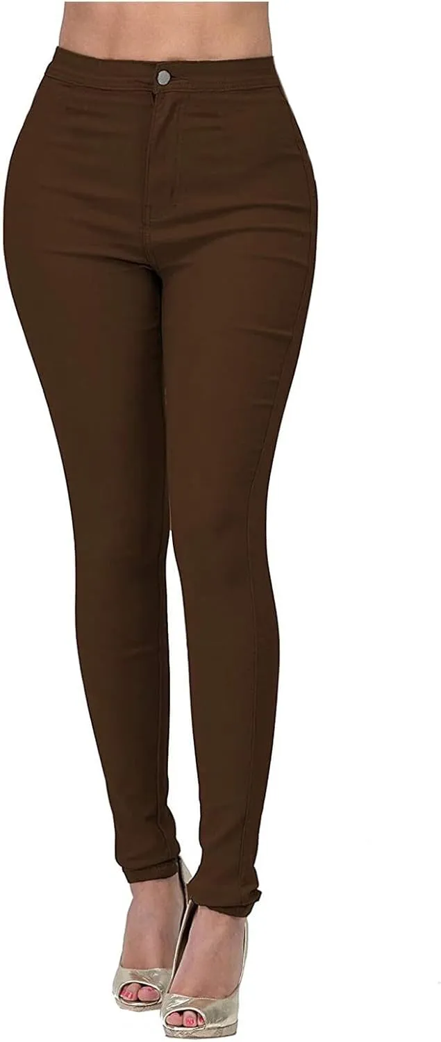 Womens Jeans Slim-Fit Stretch High Waisted Pants Straight Leg Denim Pant Solid Color Cargo Trousers for Sports