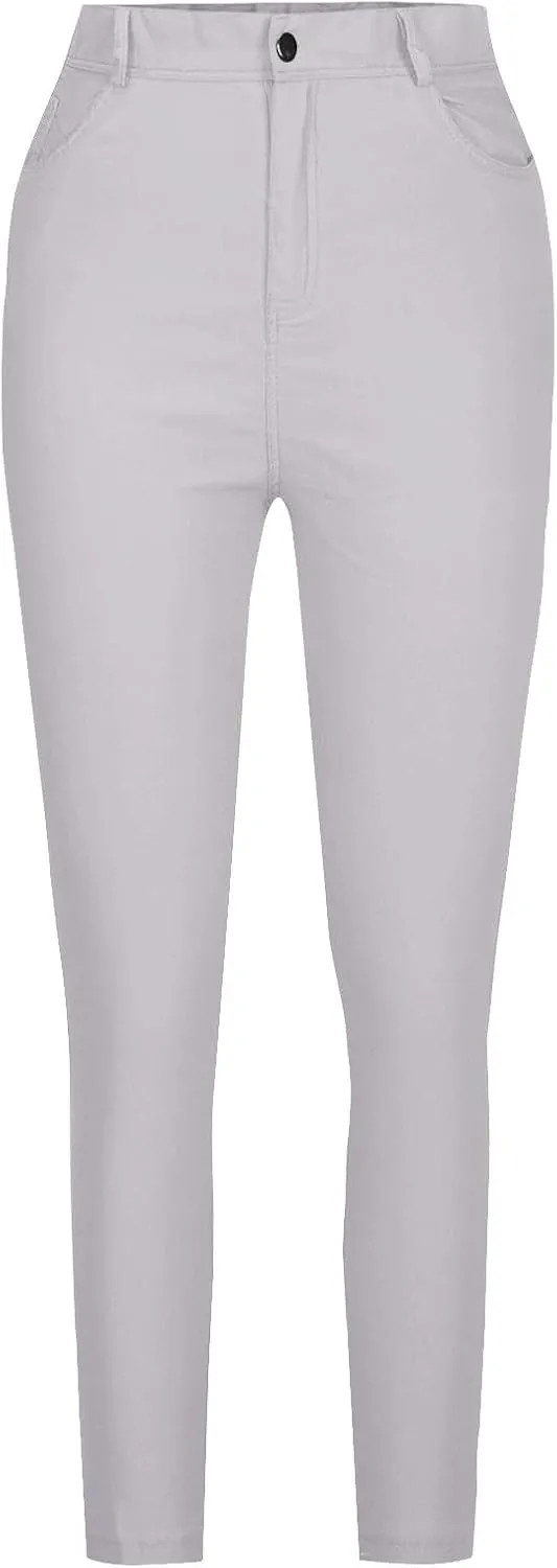 Womens Jeans Slim-Fit Stretch High Waisted Pants Straight Leg Denim Pant Solid Color Cargo Trousers for Sports