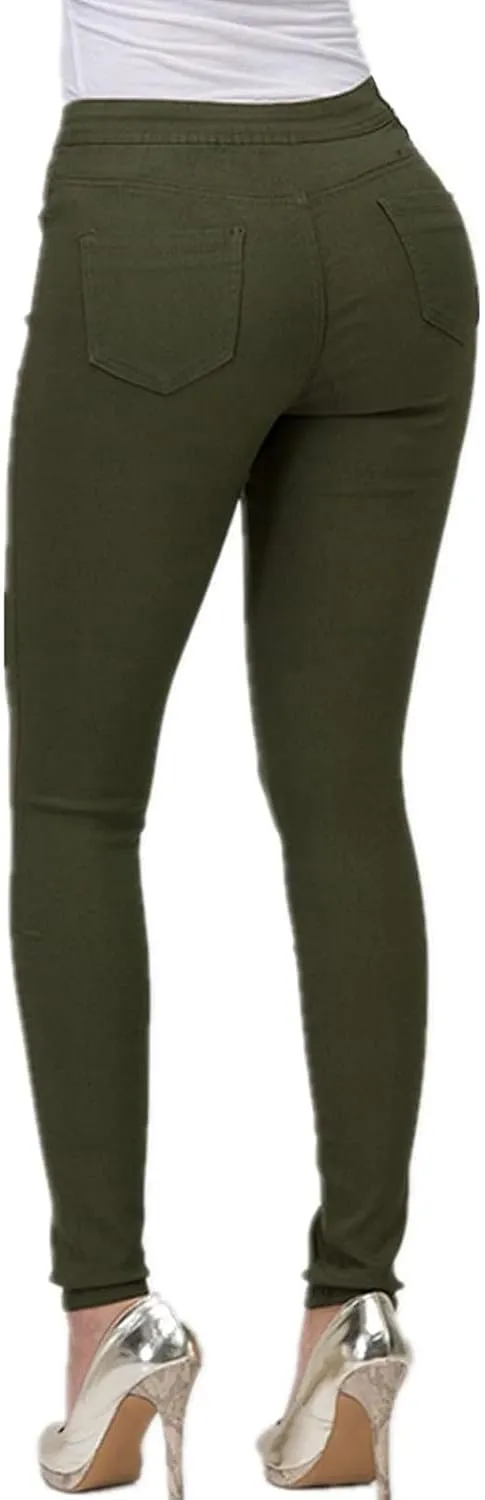 Womens Jeans Slim-Fit Stretch High Waisted Pants Straight Leg Denim Pant Solid Color Cargo Trousers for Sports