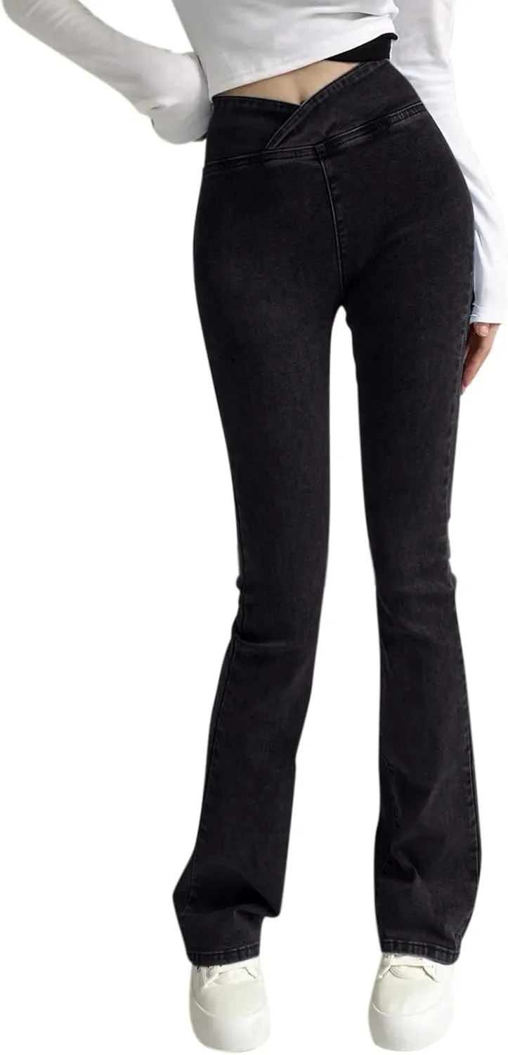 Womens Jeans Trendy 2024 Women's High Elastic High Waist Trousers Slim Fit Hip Sexy Jeans Flare Womens Jean Sweat