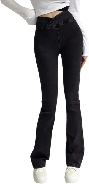 Womens Jeans Trendy 2024 Women's High Elastic High Waist Trousers Slim Fit Hip Sexy Jeans Flare Womens Jean Sweat