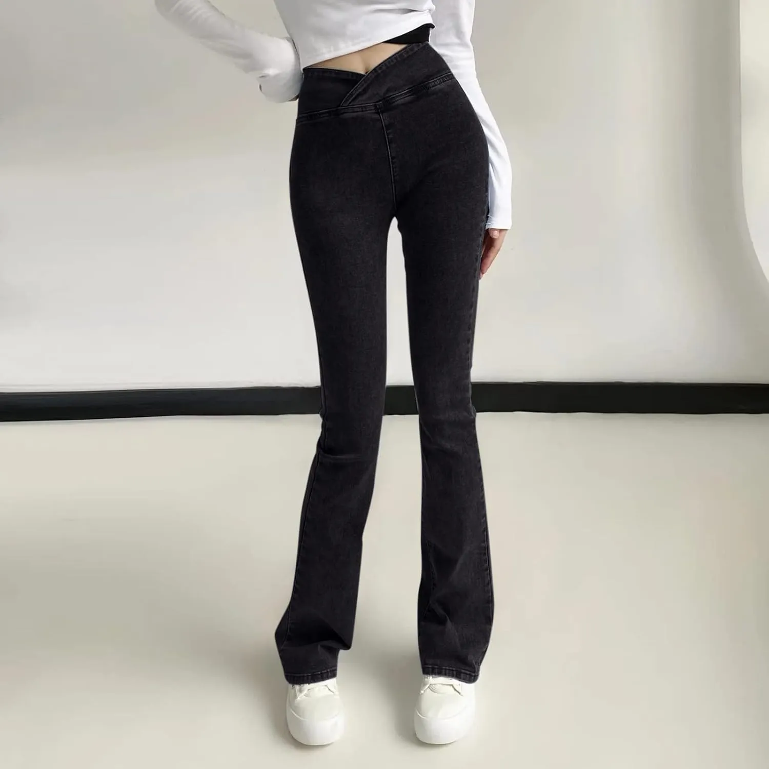 Womens Jeans Trendy 2024 Women's High Elastic High Waist Trousers Slim Fit Hip Sexy Jeans Flare Womens Jean Sweat