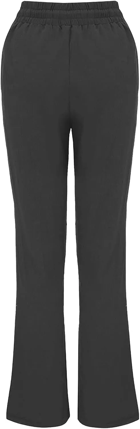 Womens Linen Pants Straight Leg Casual Pants Lightweight Drawstring Pants Summer Comfy Trousers with Pockets