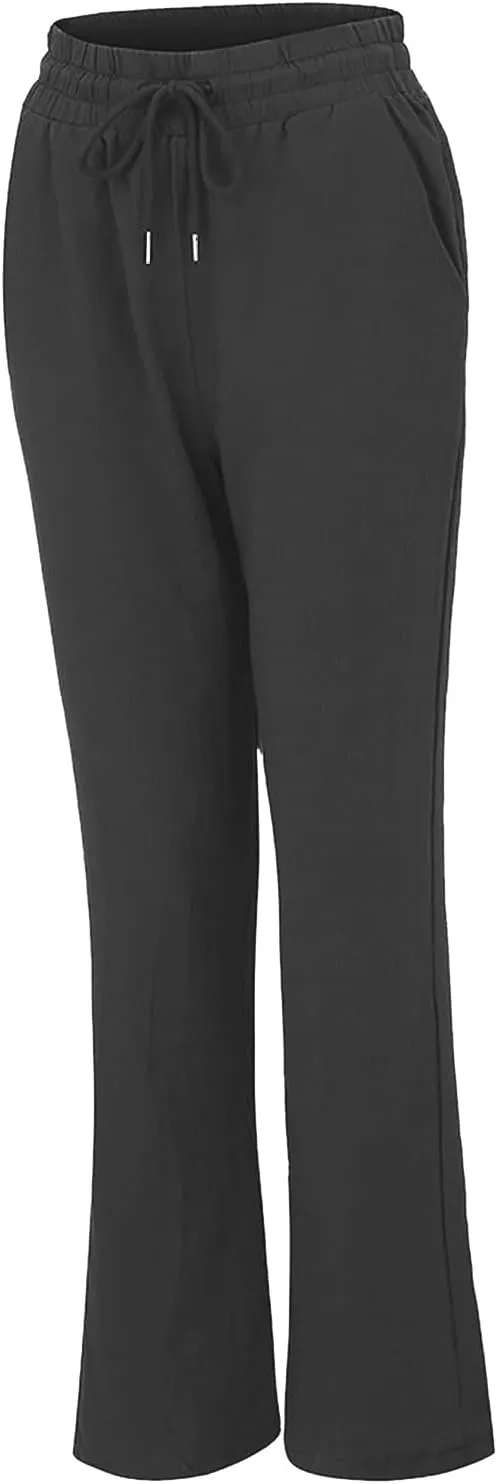 Womens Linen Pants Straight Leg Casual Pants Lightweight Drawstring Pants Summer Comfy Trousers with Pockets
