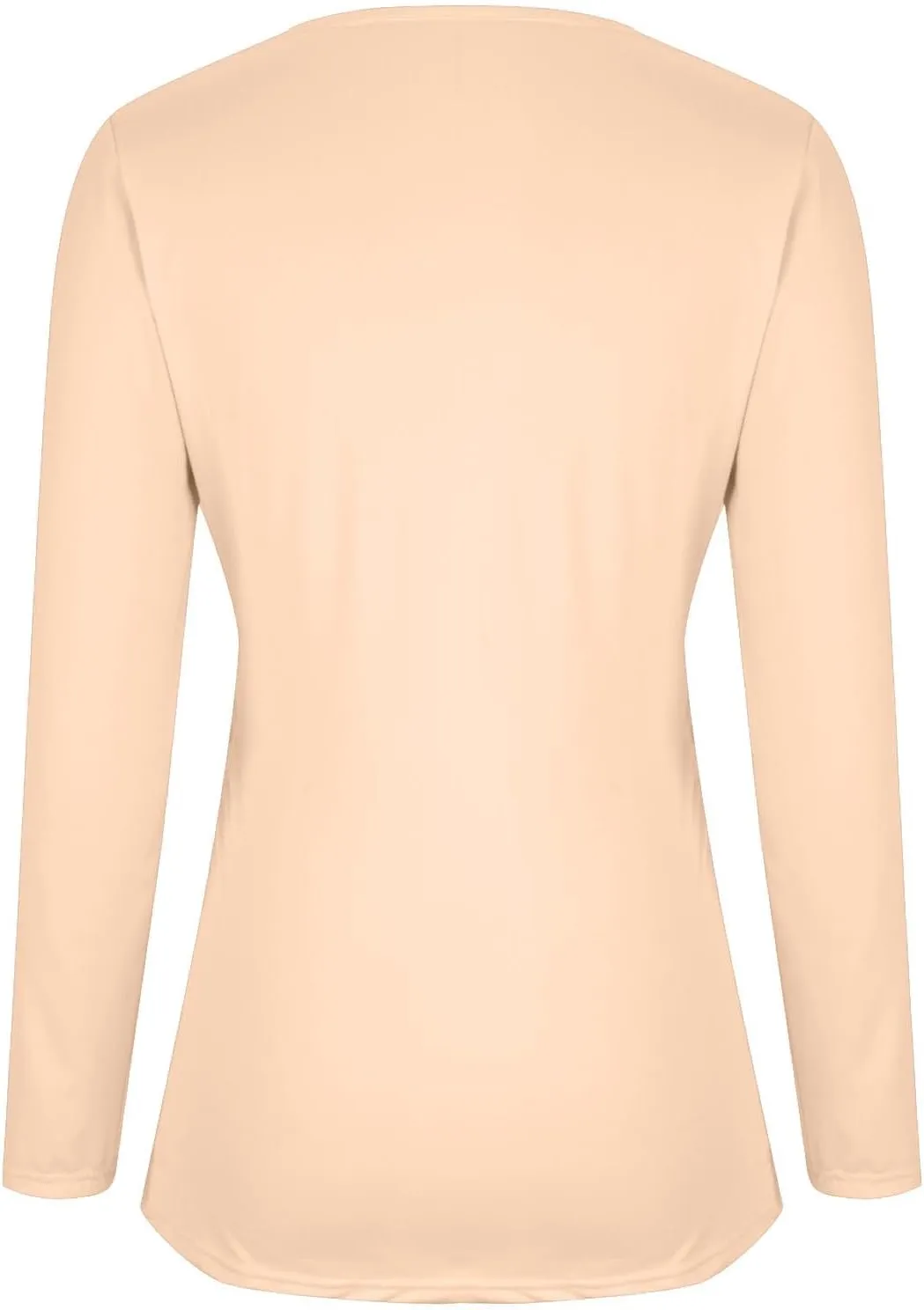 Womens Long Sleeve Shirts with Built in Bra Casual Basic Padded Scrubs Tops Plain Notch V Neck Undershirt Blouse