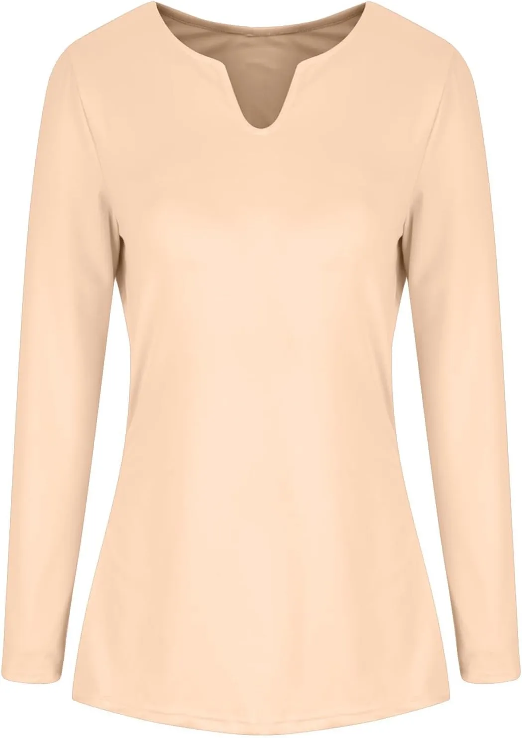 Womens Long Sleeve Shirts with Built in Bra Casual Basic Padded Scrubs Tops Plain Notch V Neck Undershirt Blouse