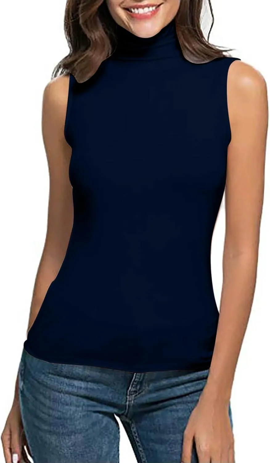 Womens Mock Turtleneck Tank Tops 2025 Summer Slim Fit Sleeveless Top Stretchy Basic Casual Pullover Layer Tee Shirts