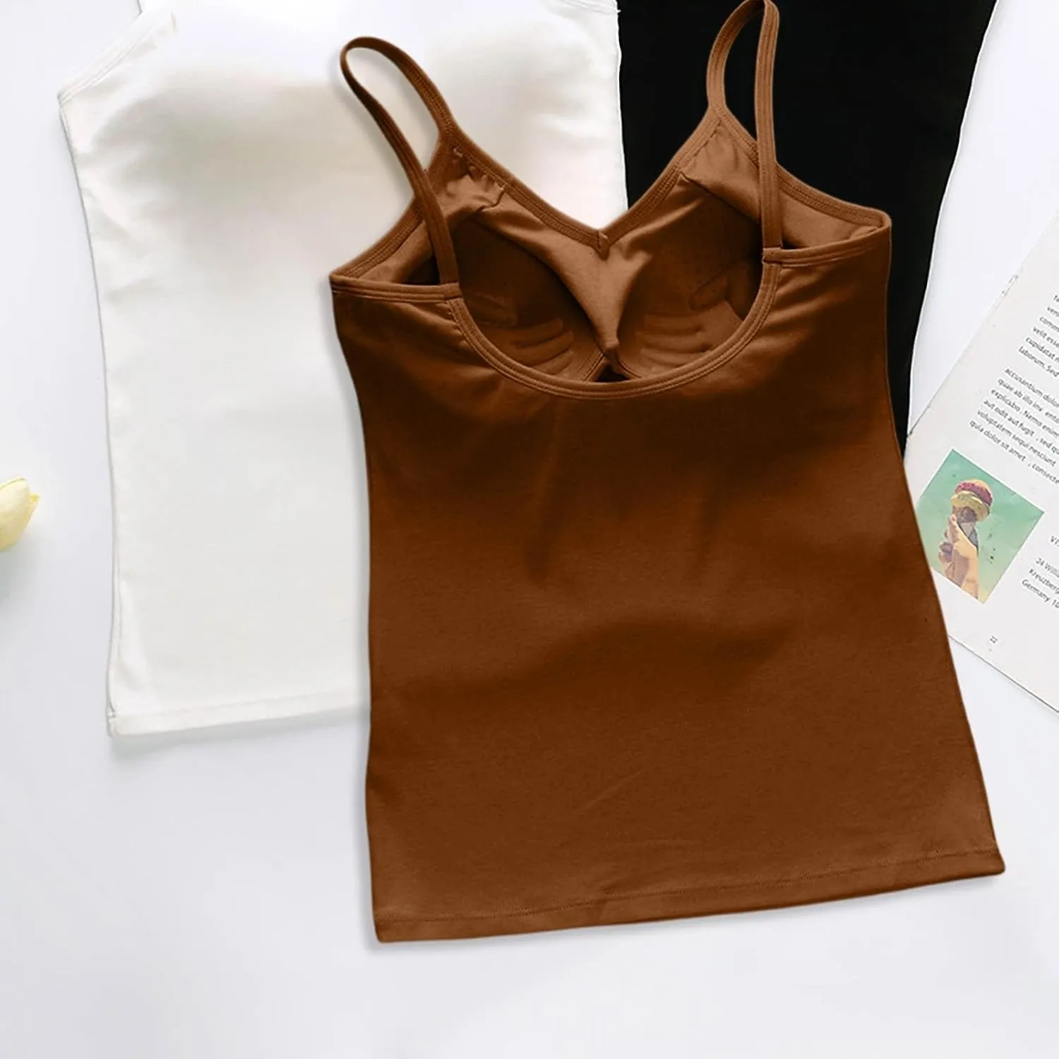 Womens Modal Built-in Bra Summer 2025 Basic Padded Yoga Shirt Shelf Bras Workout Camisole Casual Modal Undershirt