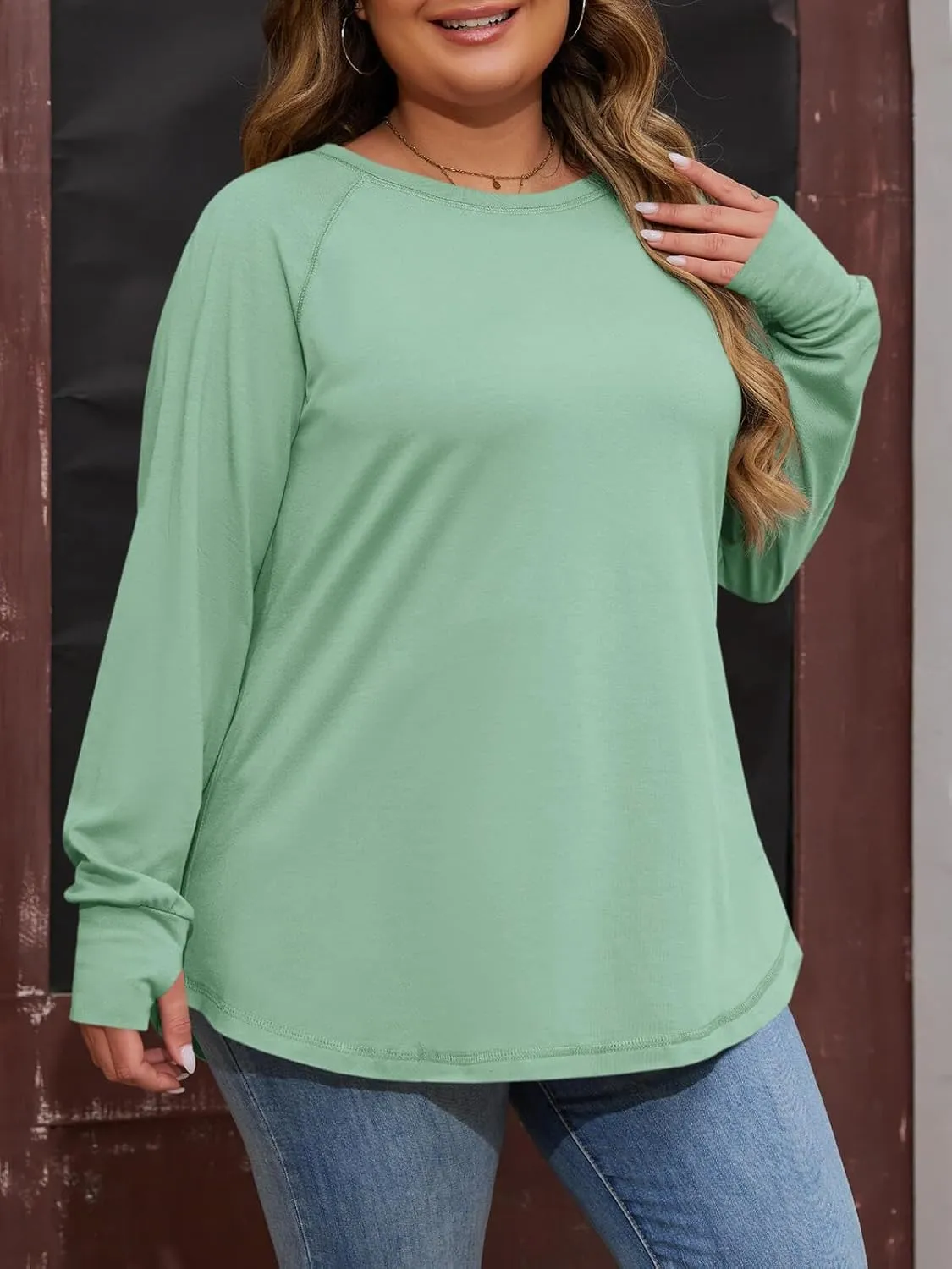 Women's Plus Size Long Sleeve Tunic Top Crew Neck Summer Oversized Fit Basic T Shirts Blouse