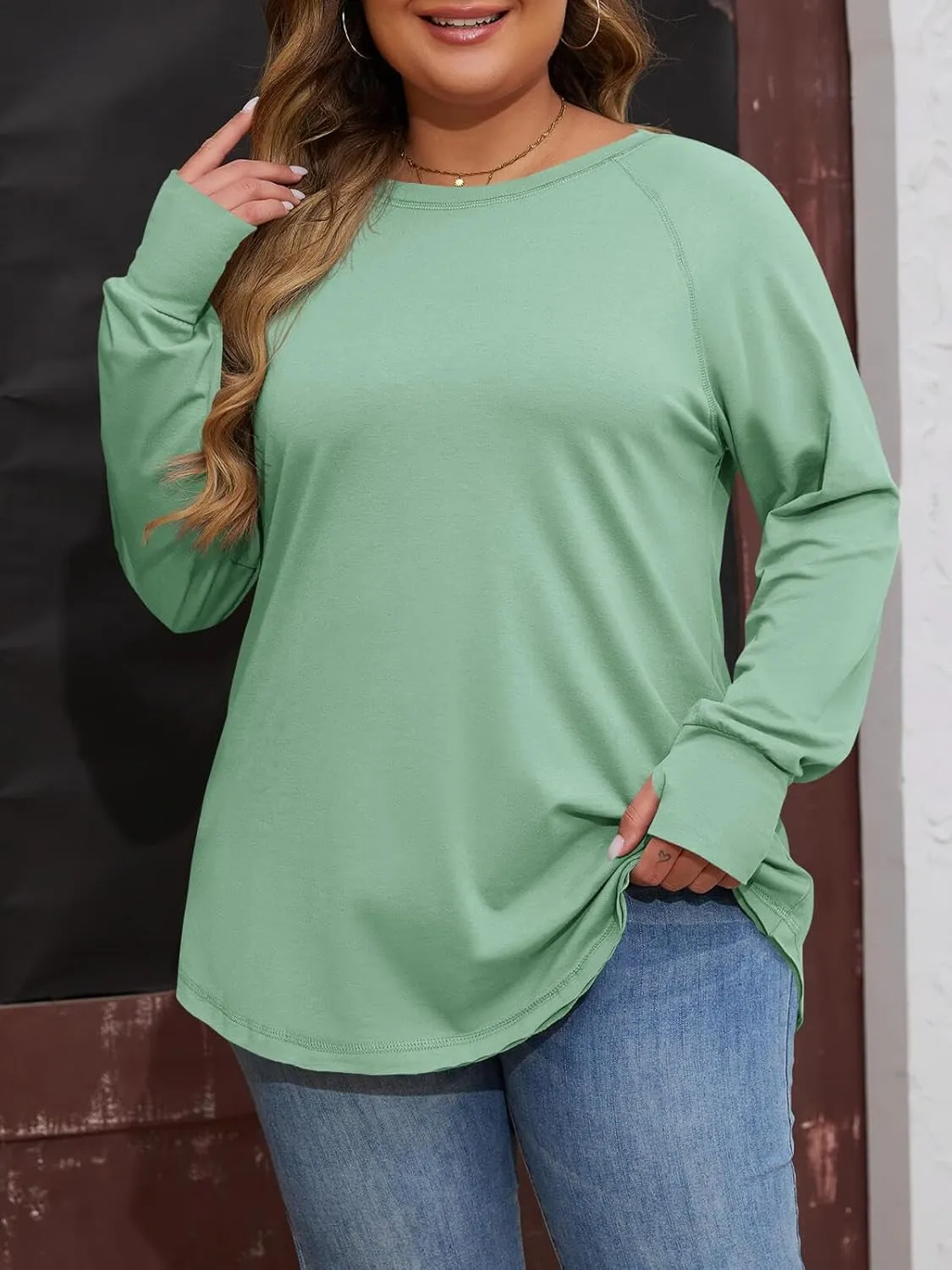 Women's Plus Size Long Sleeve Tunic Top Crew Neck Summer Oversized Fit Basic T Shirts Blouse