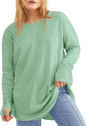 Women's Plus Size Long Sleeve Tunic Top Crew Neck Summer Oversized Fit Basic T Shirts Blouse