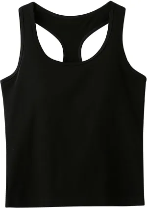 Womens Racerback Tank Tops with Built in Bra Summer Basic Sleeveless Crop Yoga Shirts Fitted Running Workout Camisole