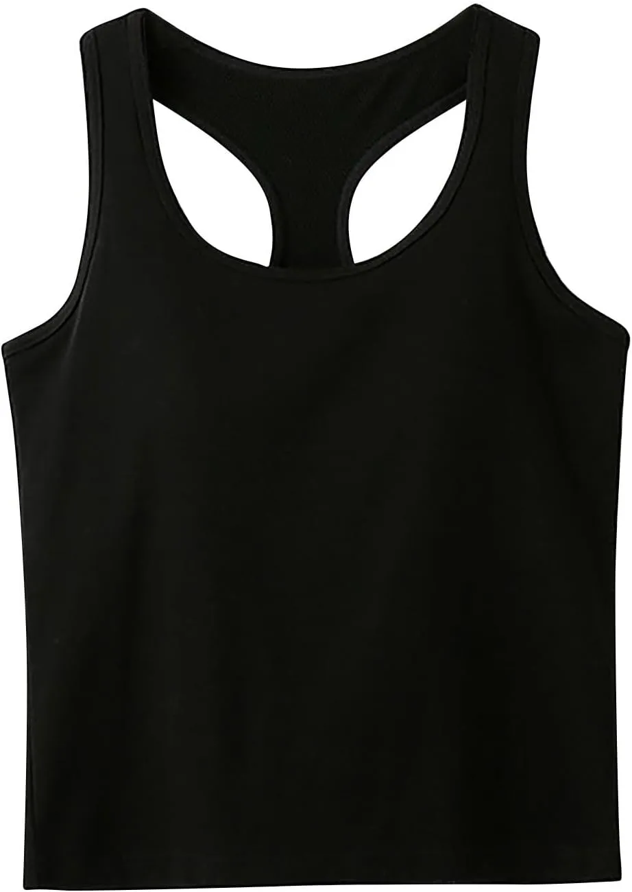 Womens Racerback Tank Tops with Built in Bra Summer Basic Sleeveless Crop Yoga Shirts Fitted Running Workout Camisole