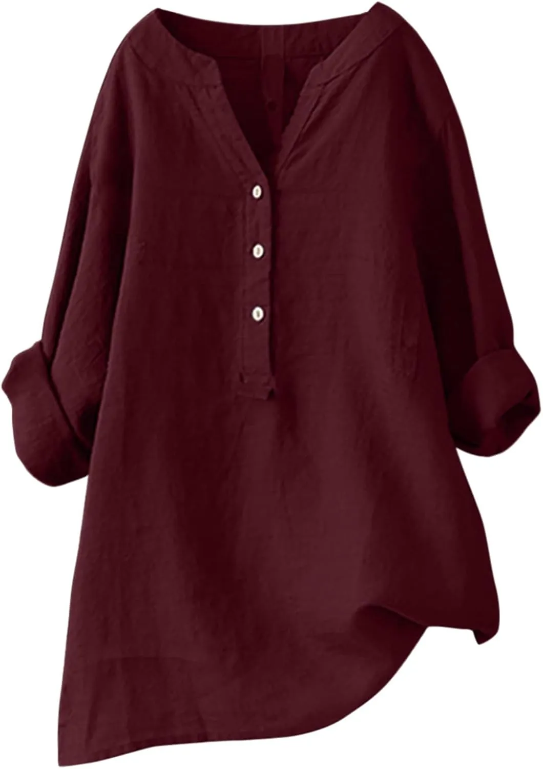 Women's Short Sleeve Linen Shirts Casual Crew Neck Lightweight T-Shirts Button Loose Fit Summer Tee Top