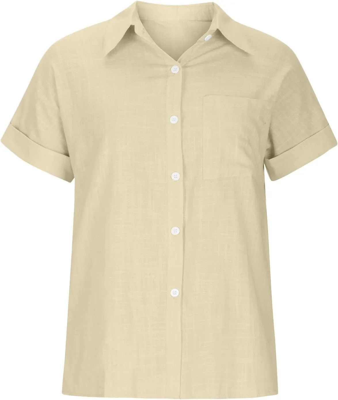 Women's Short Sleeve Linen Tops Button Down Summer Shirts Plus Size Work Blouse Dressy Casual Basic Tee Shirt Tops