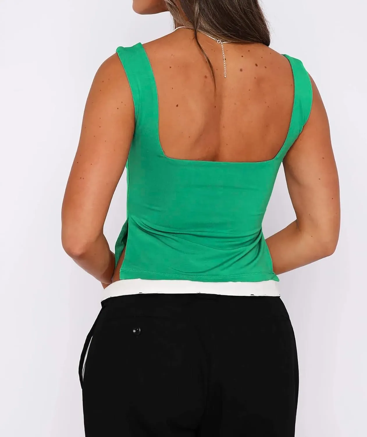 Women's Sleeveless Backless Going Out Crop Tank Top Sexy Pleated Sweetheart Neck Strappy Y2K Slits Cropped Tops