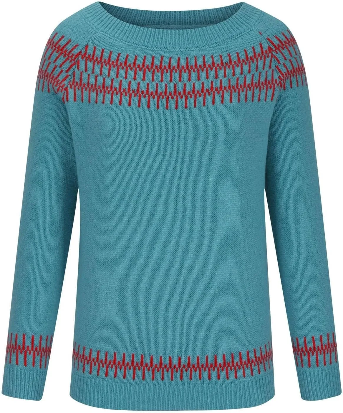 Women's Soft-Touch Fair Isle Pattern Sweater Women's Knitted Isle Print Retro Sweater Casual Loose Crewneck Long