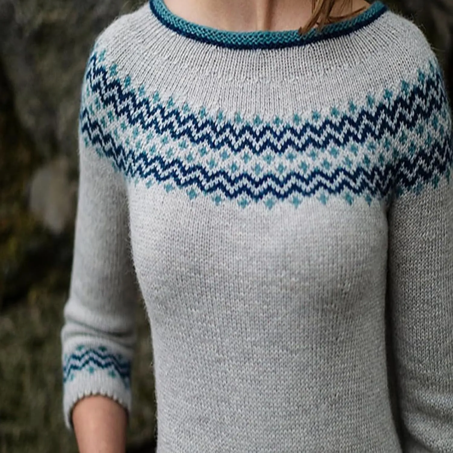 Women's Soft-Touch Fair Isle Pattern Sweater Women's Knitted Isle Print Retro Sweater Casual Loose Crewneck Long