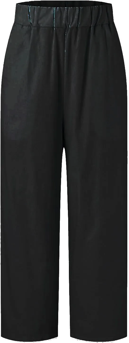 Womens Straight Leg Pants Lightweight Breathable Cotton Linen Pant Fashion Elastic Waist Solid Color Casual Pants