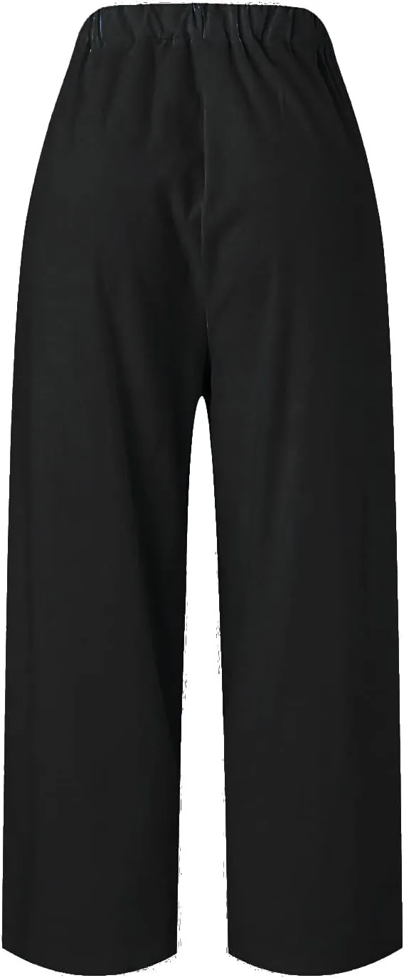 Womens Straight Leg Pants Lightweight Breathable Cotton Linen Pant Fashion Elastic Waist Solid Color Casual Pants