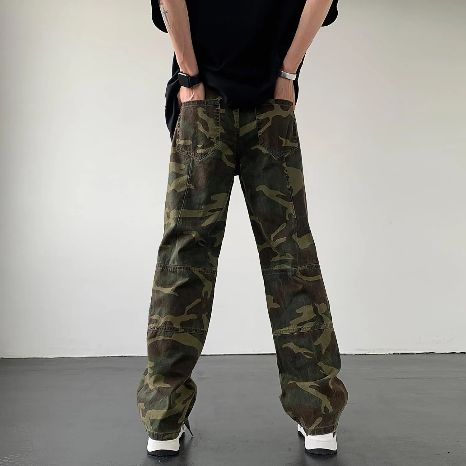 Women's Straight Wide Leg Cargo Jeans High Rise Flap Pocket Camo Relaxed Fit Baggy Jeans for Women Teen Girls