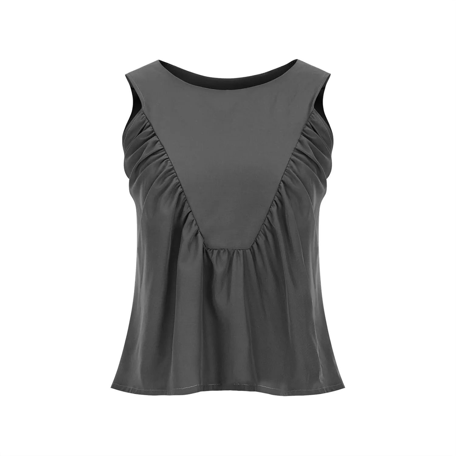 Womens Summer Pleated Peplum Tops Sleeveless Ruffle Tank Top Round Neck Y2K Babydoll Blouse Loose Fit Casual Shirt