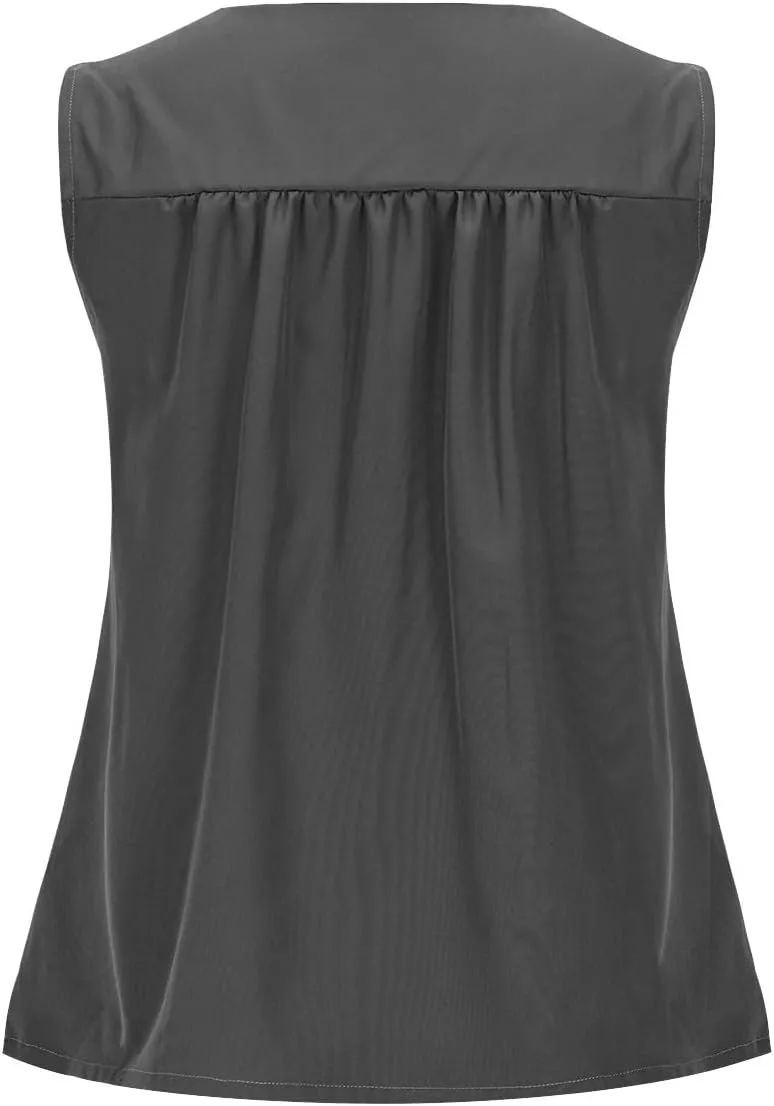 Womens Summer Pleated Peplum Tops Sleeveless Ruffle Tank Top Round Neck Y2K Babydoll Blouse Loose Fit Casual Shirt