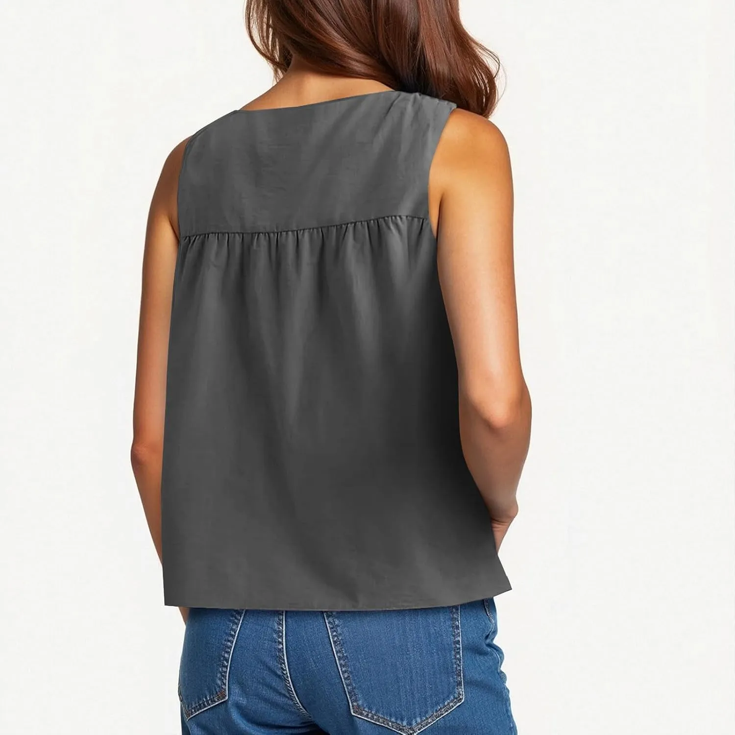 Womens Summer Pleated Peplum Tops Sleeveless Ruffle Tank Top Round Neck Y2K Babydoll Blouse Loose Fit Casual Shirt