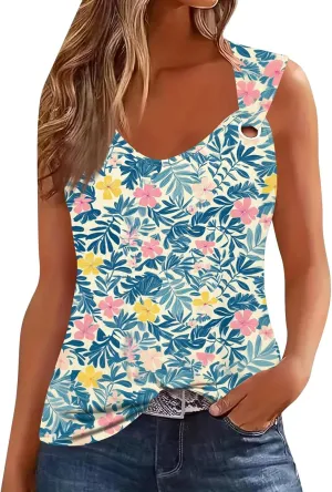 Womens Summer Tops Plus Size Sleeveless Causal Printed Square Neck Comfort Pleated Tank Tops for Women 2025