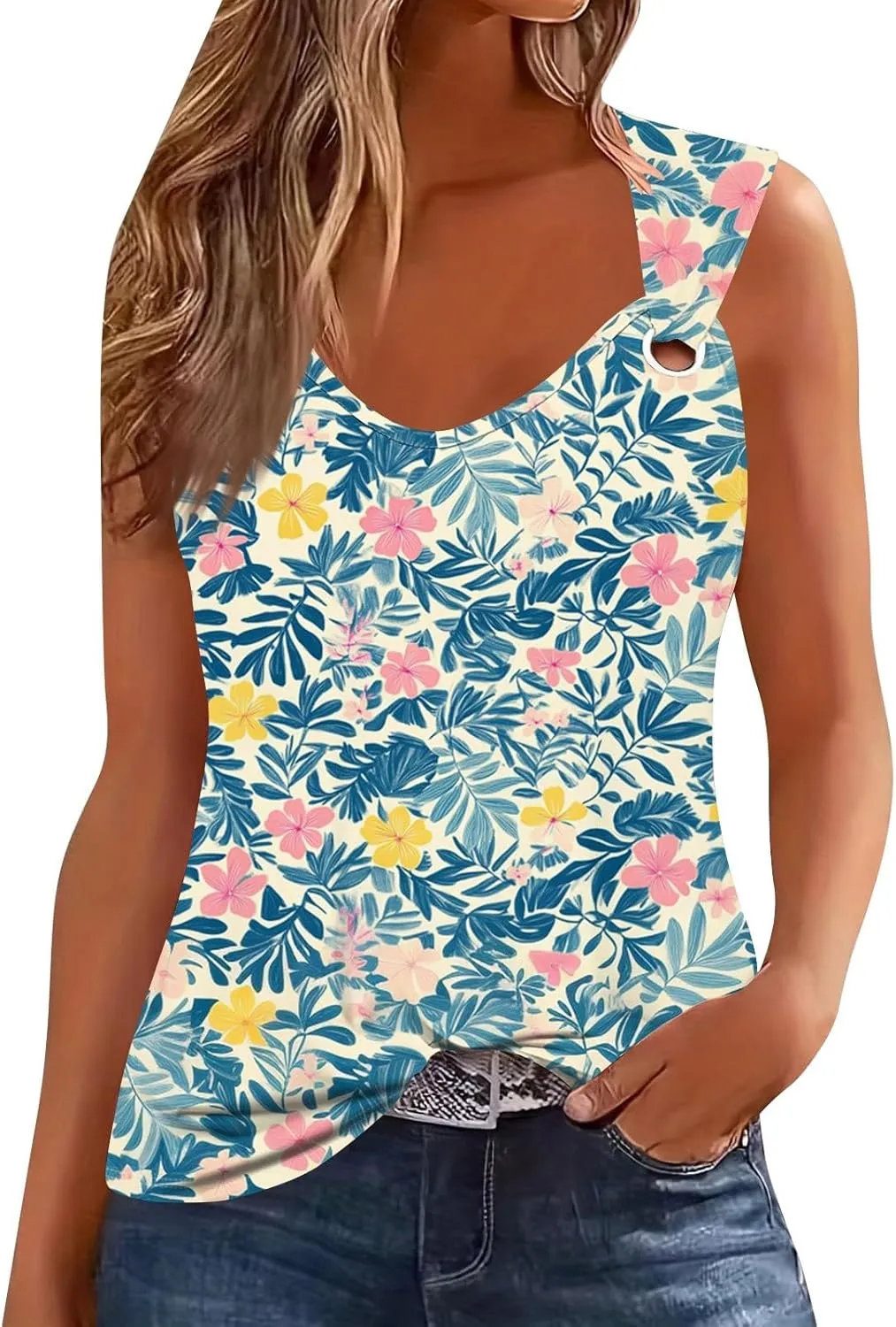 Womens Summer Tops Plus Size Sleeveless Causal Printed Square Neck Comfort Pleated Tank Tops for Women 2025